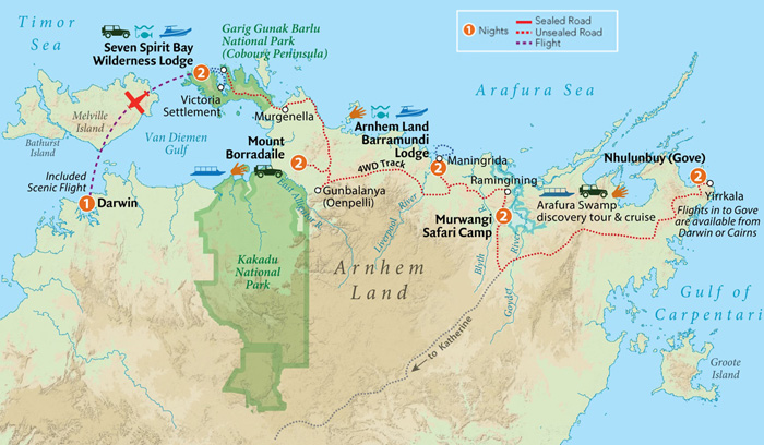 Map of Arnhem Land Tour